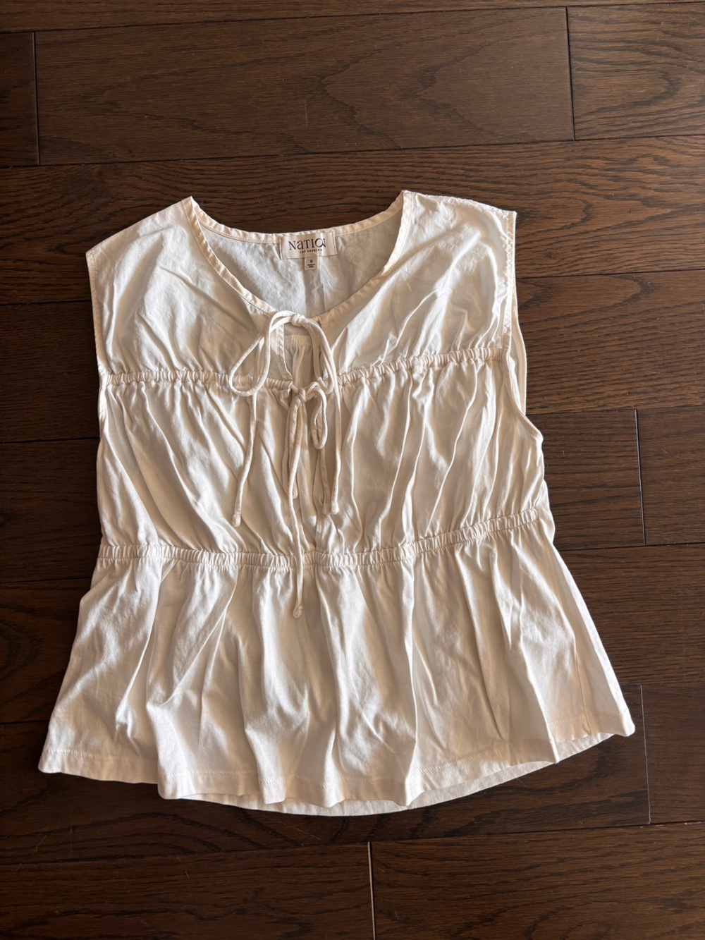 Nautica Cream Sleeveless Drawstring Peplum Tank